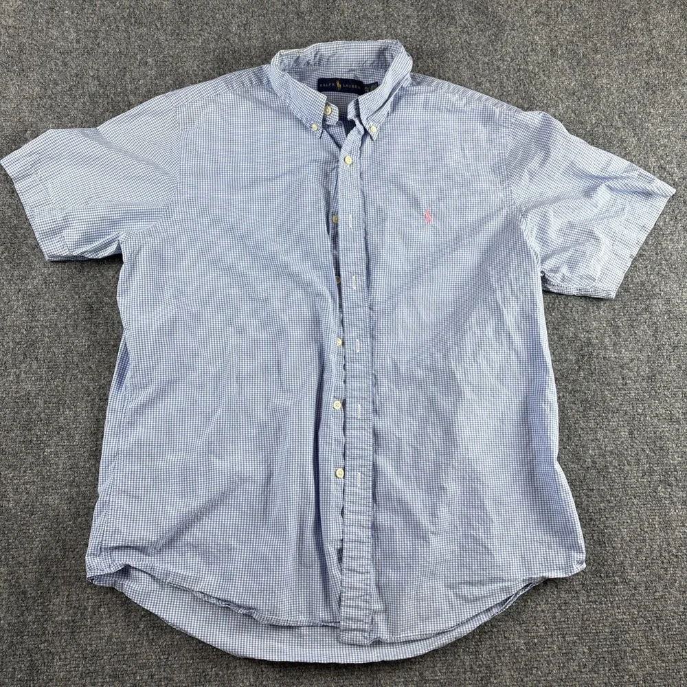 Polo Ralph Lauren Men's XL Blue Gingham Short Sleeve Button Down Pink Pony